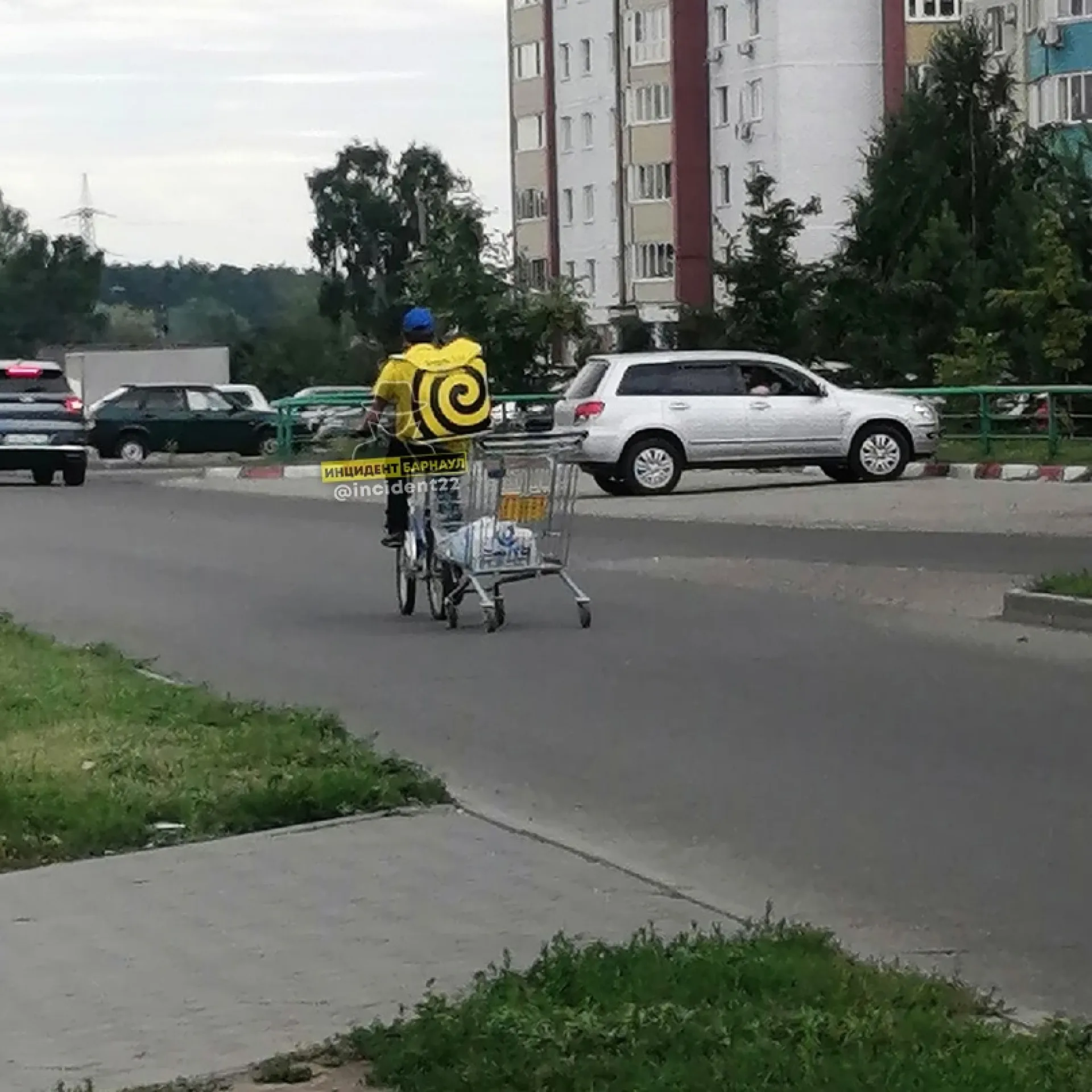 В Барнауле находчивый курьер начал доставлять еду при помощи тележки для продуктов В Барнауле находчивый курьер начал доставлять еду при помощи тележки для продуктов
