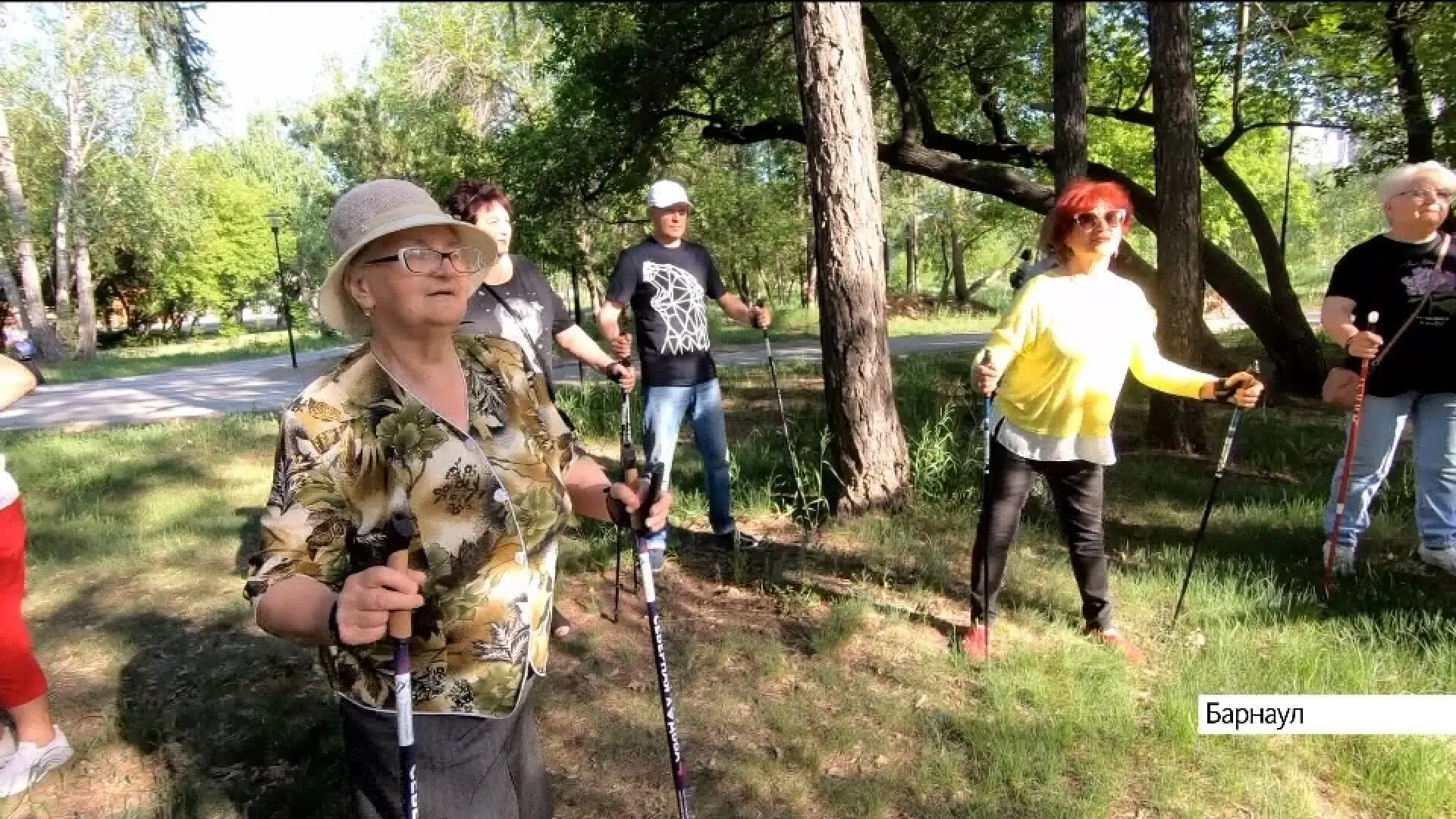 Занятия для любителей скандинавской ходьбы проводят в Мизюлинской роще в Барнауле Занятия для любителей скандинавской ходьбы проводят в Мизюлинской роще в Барнауле
