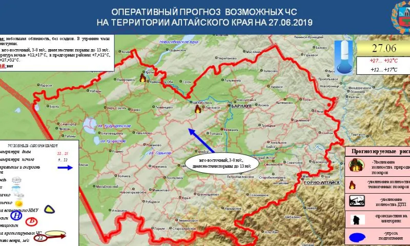 Опубликован прогноз ЧС в Алтайском крае на 27 июня