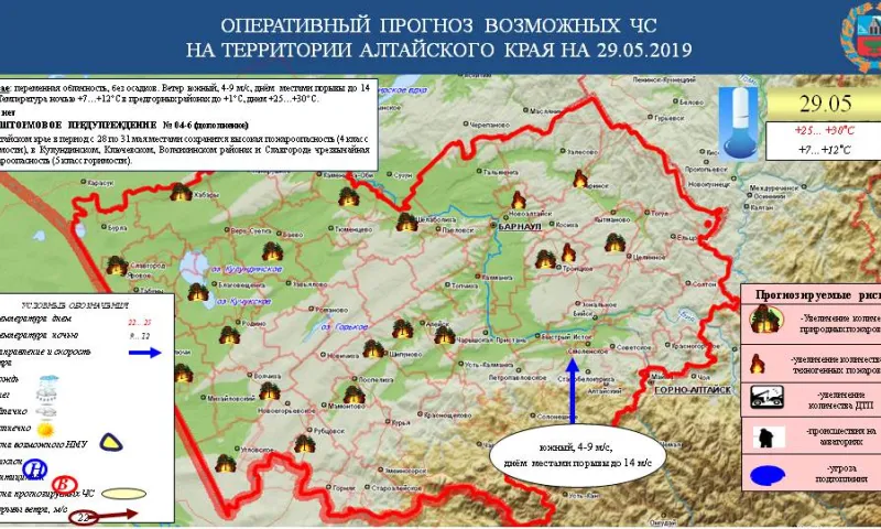 Опубликован прогноз ЧС в Алтайском крае на 29 мая