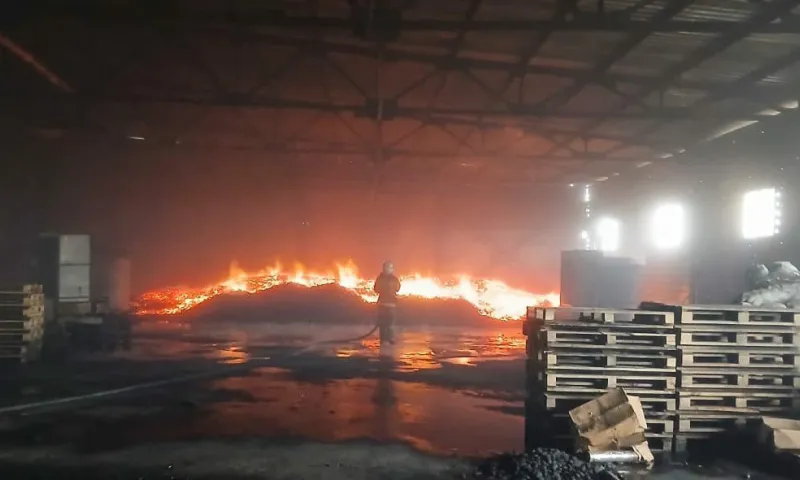 Крупный пожар произошел на складе в Троицком районе