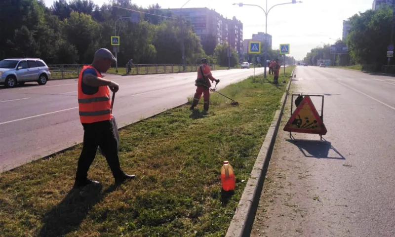 Работы по покосу травы продолжаются на улицах Барнаула