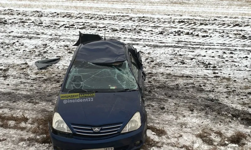 В Алтайском крае «Тойота» вылетела с трассы и перевернулась