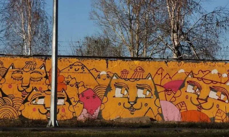 Граффити с котами украсили стену в бийском посёлке