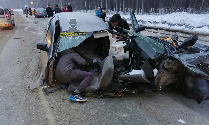 Разорвало пополам. Две машины пострадали в аварии в Ленточном бору в Барнауле